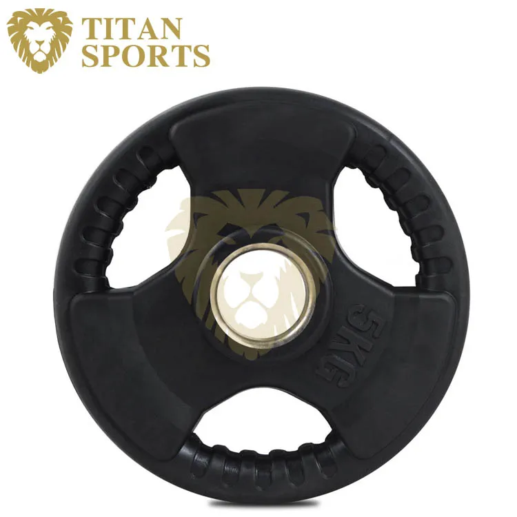 Tri-grip black rubber weight plates