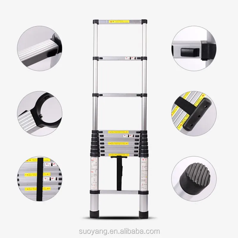 3.8m Soft Close Extension Ladder & Non-slip Rubber Feet Telescopic Ladder