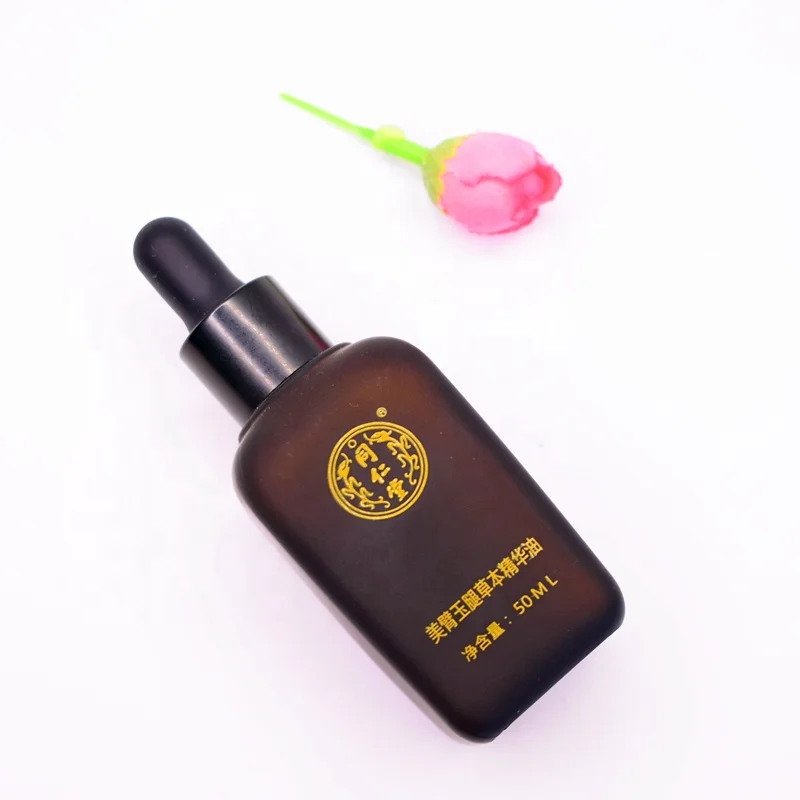 Fancy Empty Elegant 50ml/1.7OZ Amber Frost Square Hair Oil Glass dropper Bottle With Matt Black Pipette