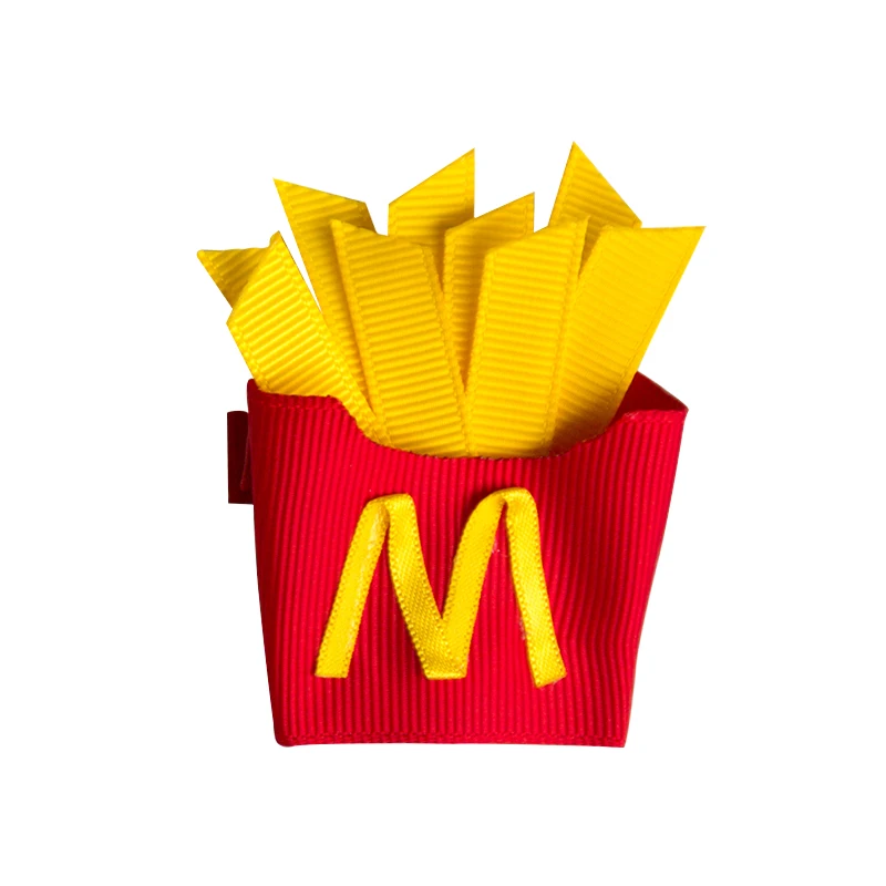 Wholesale Customizable French Fries Chicken & Rice Hair Bow Clips Grosgrain Ribbon DIY Fashion for Kids Toddler Girl Hairbow