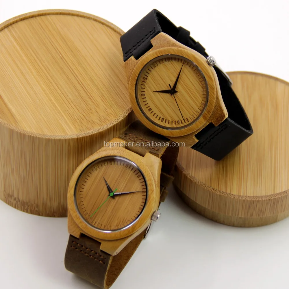 2017 Custom Logo Wooden Watch Mens Bamboo Watch with Green Hand