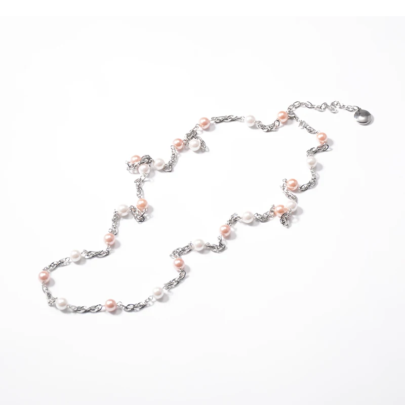 hot trend long glass pearl stainless steel chain necklace designs beaded necklaces