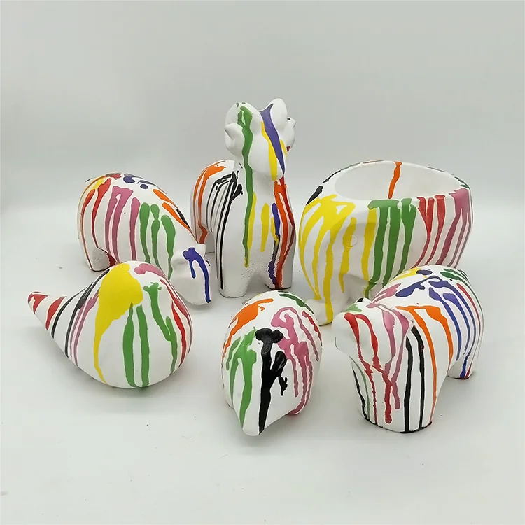 
Creative handpainted colorful animal statue table decor polar bear statue 