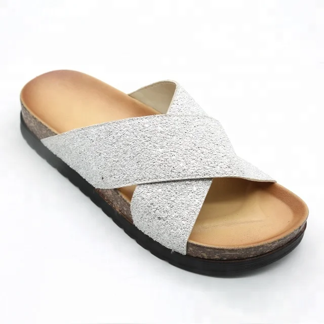 Fancy Bling Bling Upper PVC Slippers Shoes For Women Platform Sandals Ladies Cork Sole Slide Sandals