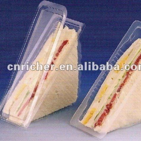 disposable plastic transparent triquetrous sandwich packing box/container/tray with lid/cover