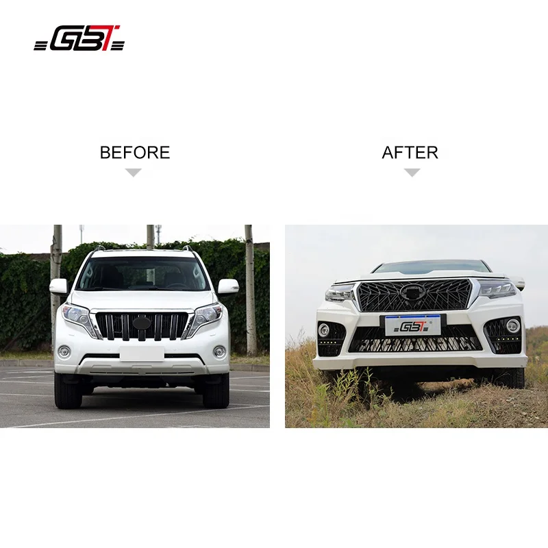  GBT body kits include front rear bumper grille with headlight light 2010-2017 UPGRADE TO 2018 For Toyota Prado