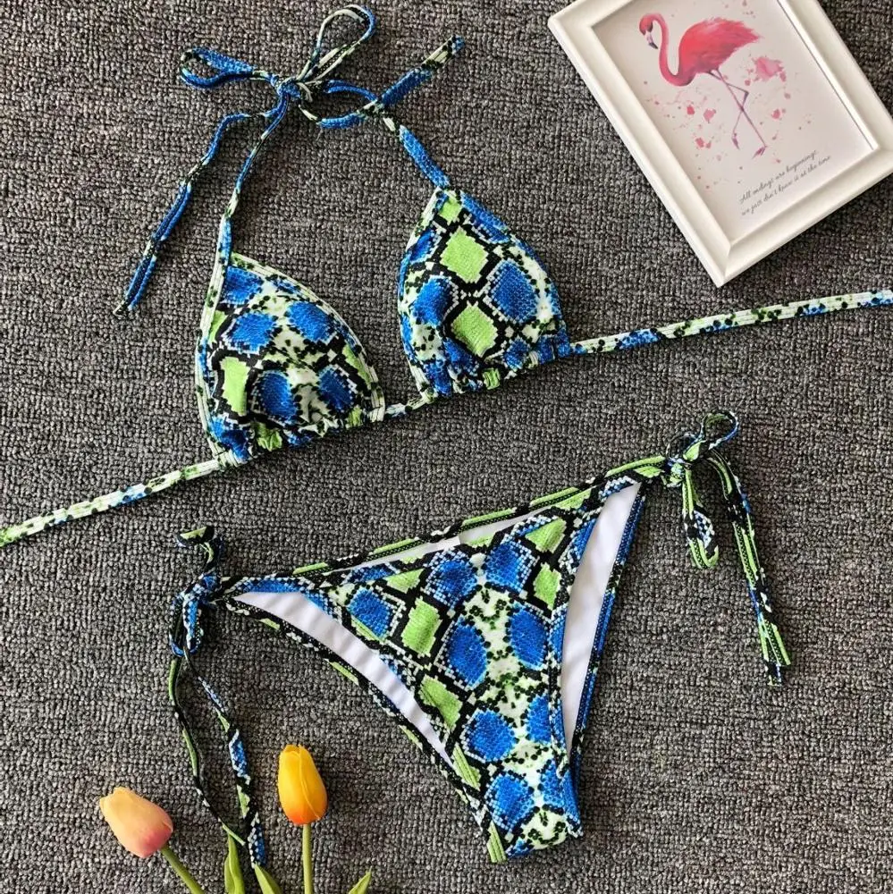 2019 Neon Green String Snake Extreme Micro Mini Bikini Girl Swimwear