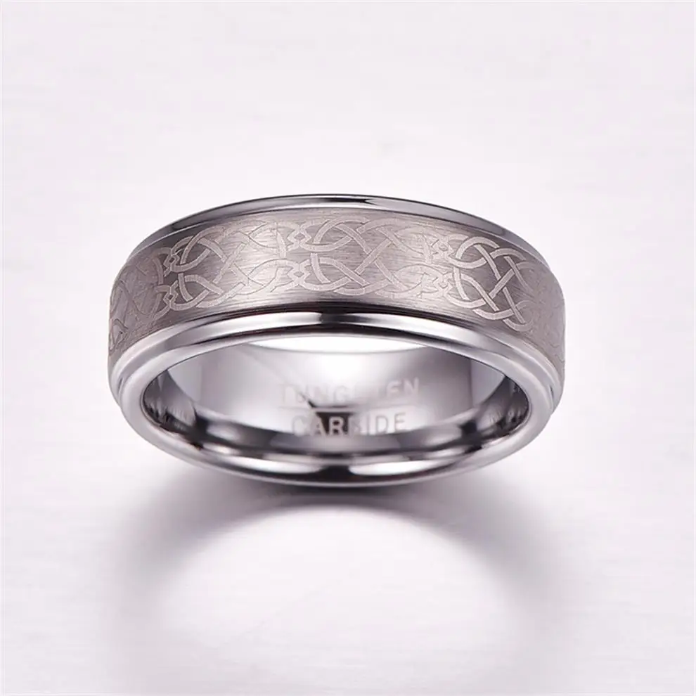 ring Laser Celtic Knot men band Brushed  finish Tungsten Carbide jewelry for men ring
