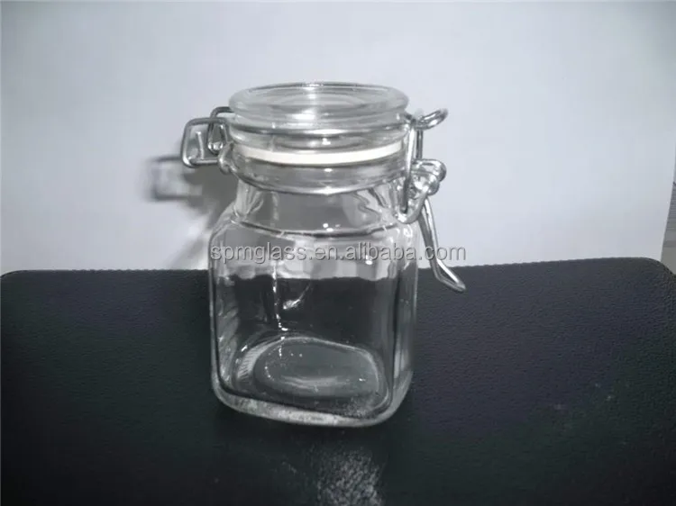 100ml mini square glass jar with metal clip top