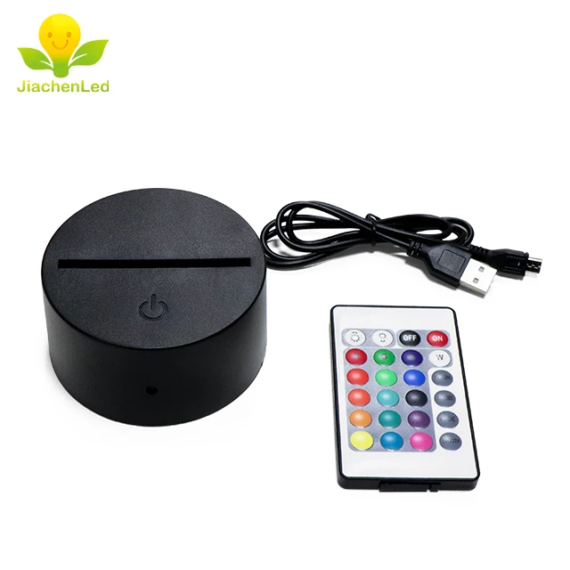 ABS Black Remote Battery Powered Usb Led Base 3D Illusion Round Led Light Display Base For Acrylic Table lamp