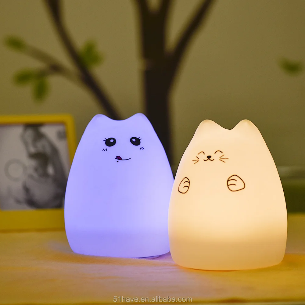 Popular silica gel LED small Shape cat Night Light