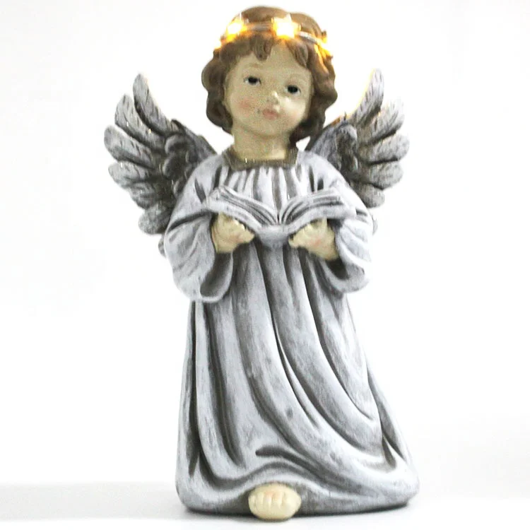 OEM polyresin wing led christmas ornament resin angel figurine