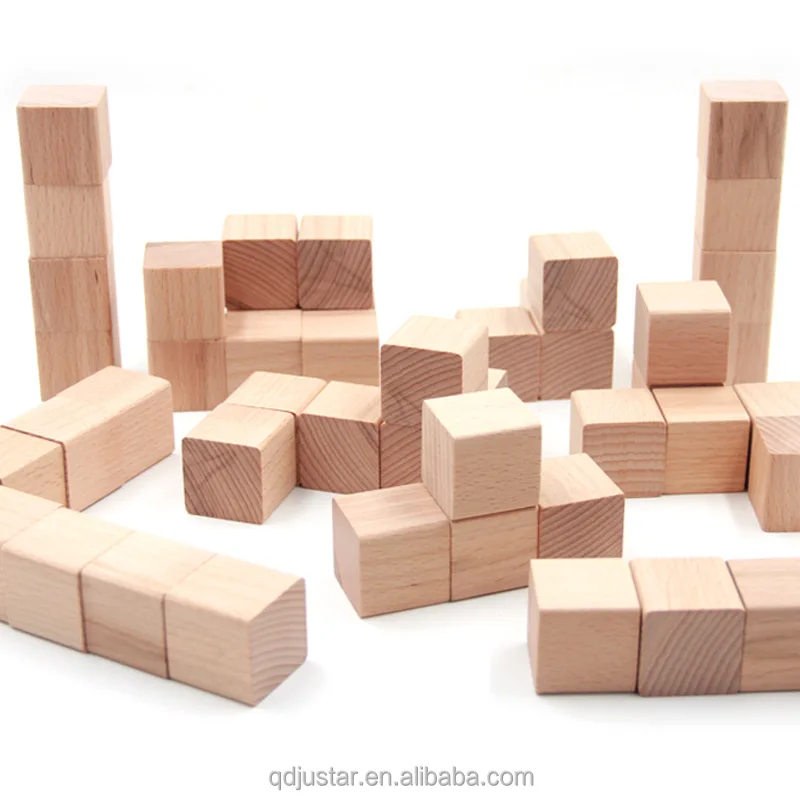 
Natural beech wood cube kids playing block cubes 