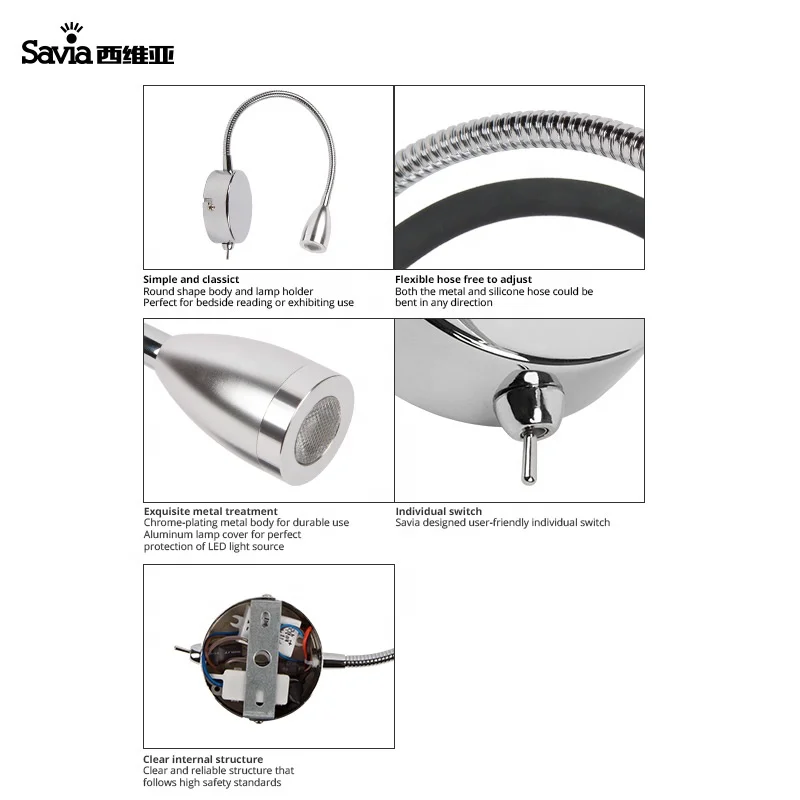 Светодиодная гибкая Регулируемая прикроватная настенная лампа для чтения с гусиной шеей, 3 Вт, современные боковые бра для кровати, светильник для спальни, изголовья кровати, отеля