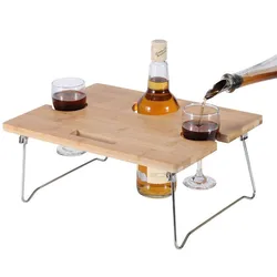 custom bamboo folding wine table, picnic wine table