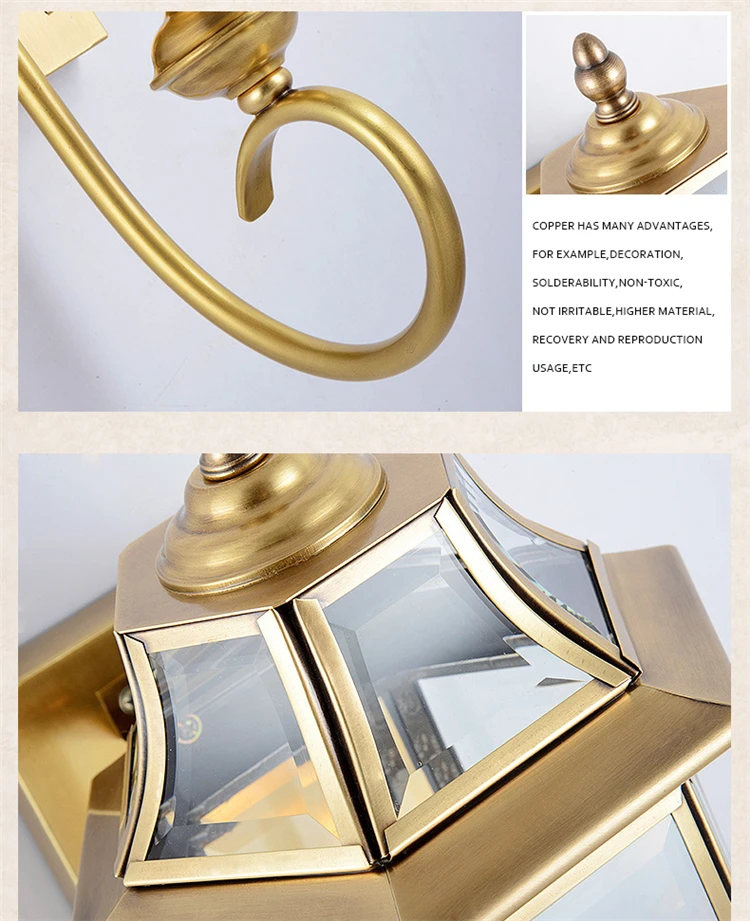 Luxury waterproof outdoor copper wall lamp decorative smart outdoor wall lights for residential hotel outdoor lighting wall