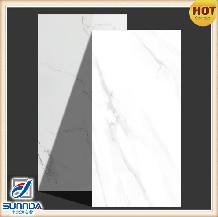 high quality glazed Polished Porcelain full body Marble Botticino cararra white mirror glossy ceramic Floor wall Tile 60x120cm