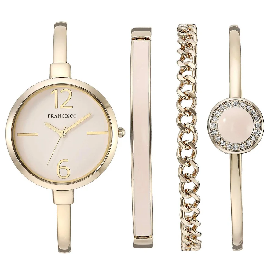 
Custom logo fashion casual rose gold ladies gift watch set oem luxury jewelry bracelet wrist women watches 