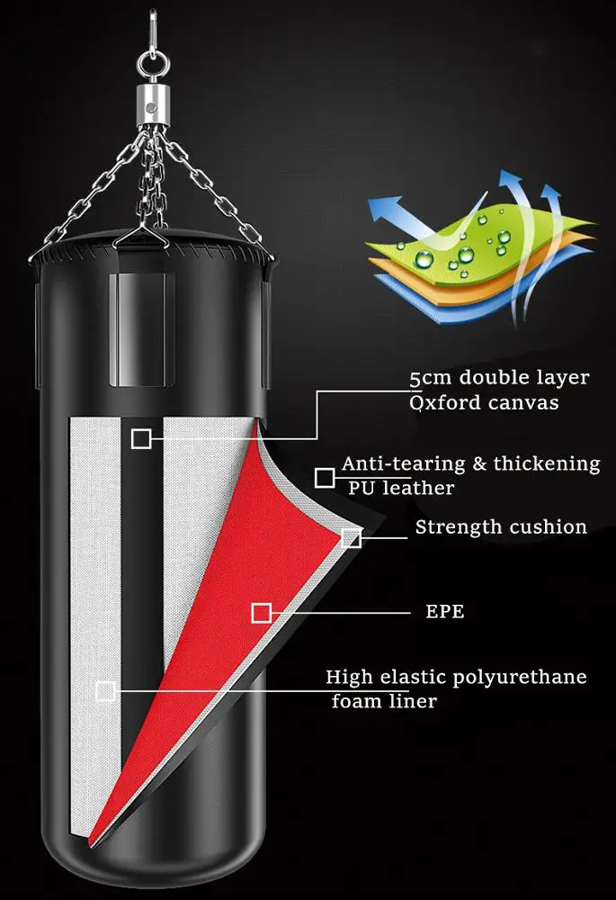 
Professional Boxing Training MMA Equipment Punching Bag Heavy Bag with Chain Ceiling Hook 100cm 