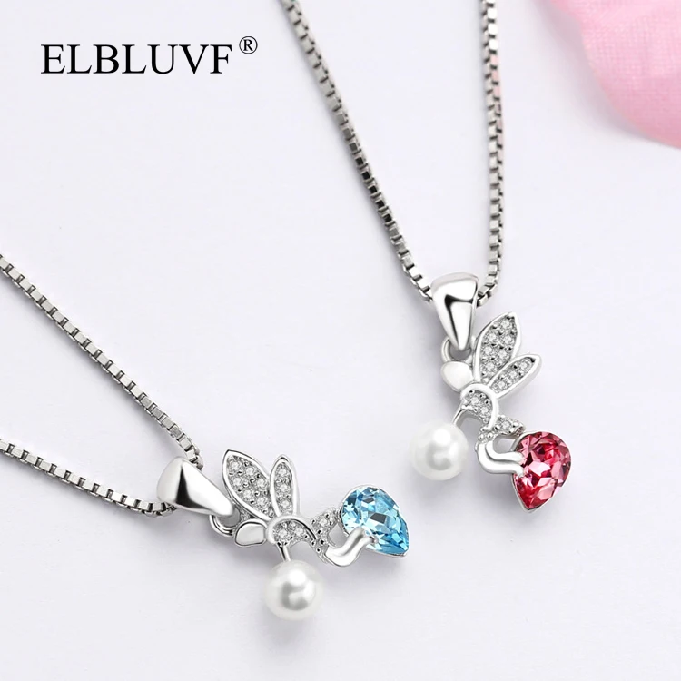 
ELBLUVF 925 Sterling Silver Free Shipping Lovely Angle Shape Pendant Zircon Artificial Pearls Jewelry For Women Girls Ladies 