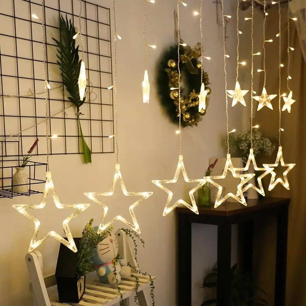 
AC 110V or 220V Holiday Lighting LED Fairy Star Curtain String luminarias Garland Decoration Christmas Wedding Light 2M 