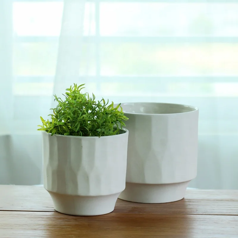 New modern design white and light grey colored clay ceramic planters for indoor decor