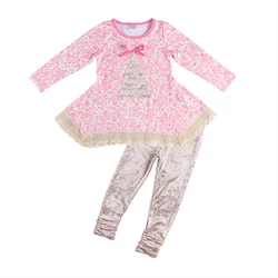 Girls Winter Boutique Clothing Wholesale Velvet Tree Applique Kids Christmas Outfits