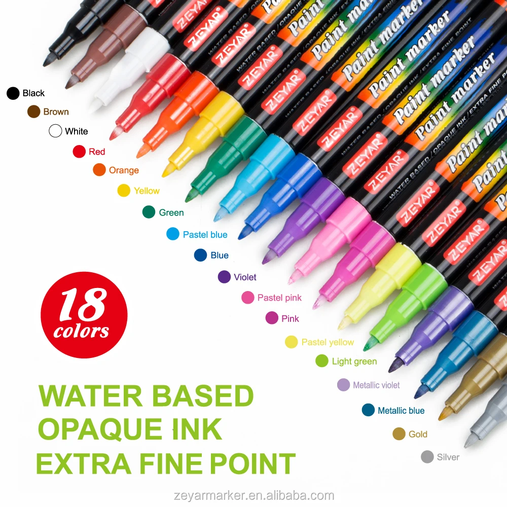 ZEYAR 18 color water-based paint marker extra fine tip