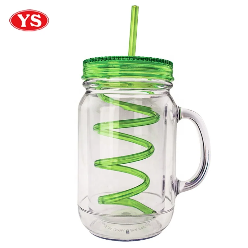 Персонализированные 20oz. Пластиковая двойная настенная банка с ручкой и соломой