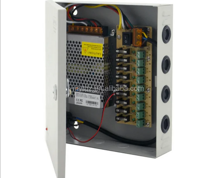 12V DC 9ch 10 Amps Power Supply Box for CCTV Security Cameras, Fused,