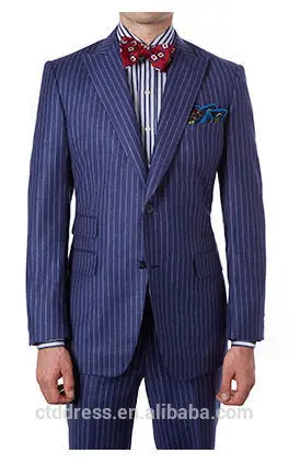 
 полный холст британский синий мел полоса шерсти/кашемировый костюм  