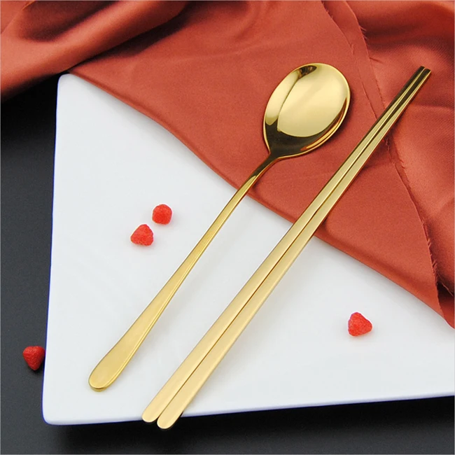 Long Handle SS304 Spoon Chopsticks , Stainless Steel Korean Style Cutlery