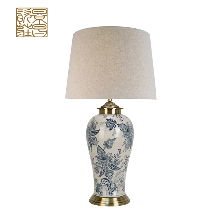 Chinese style blue flower figure table lamp luxury modern antique classic ceramics table lamp for living room