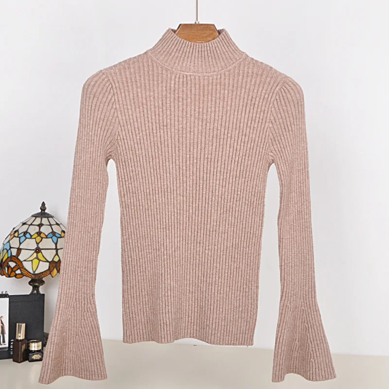 
or10705h Autumn winter pure color womans knit wear lady half collar pullover sweater 