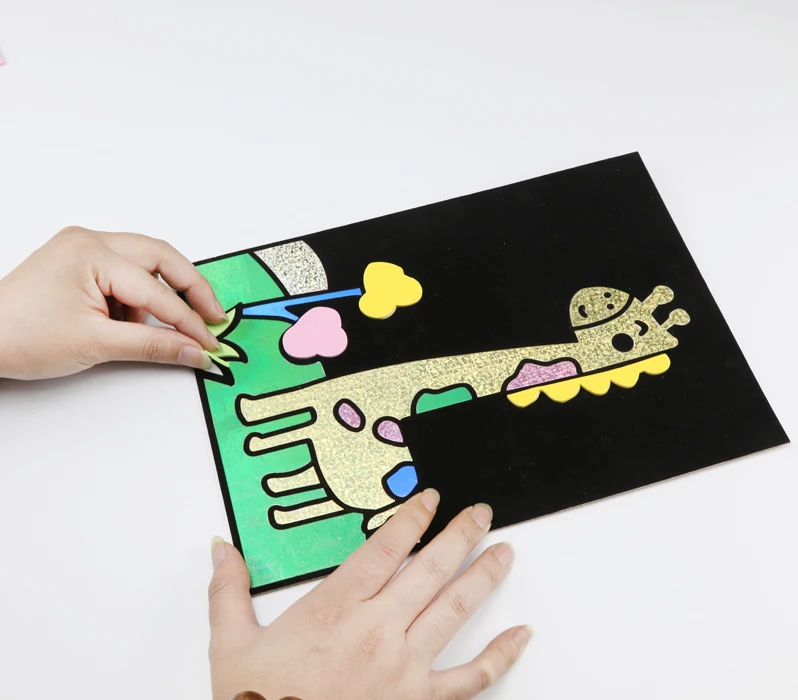 DIY Animals velvet art board including foil sheet and EVA stickers for kids