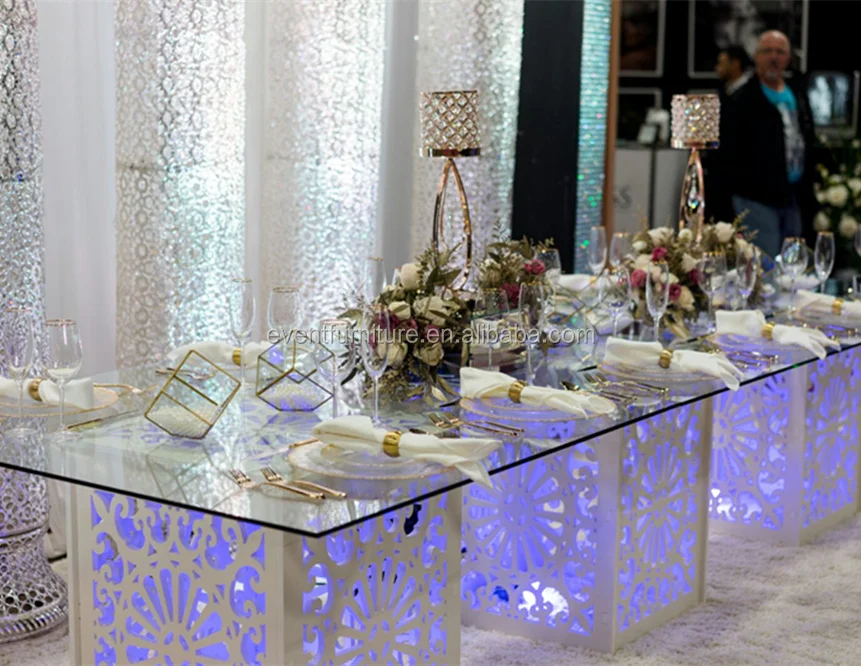 Qingdao eventfur WPC fold up LED glass wedding table