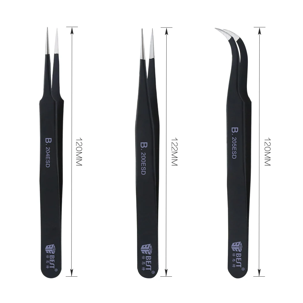 Anti-static ESD Stainless Steel Tweezers repair Maintenance Tools Industrial Precision Curved Straight Tweezers