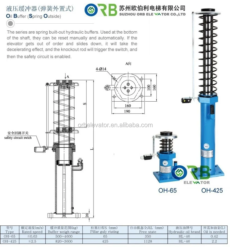 Elevator spring oil buffer hydraulic buffer