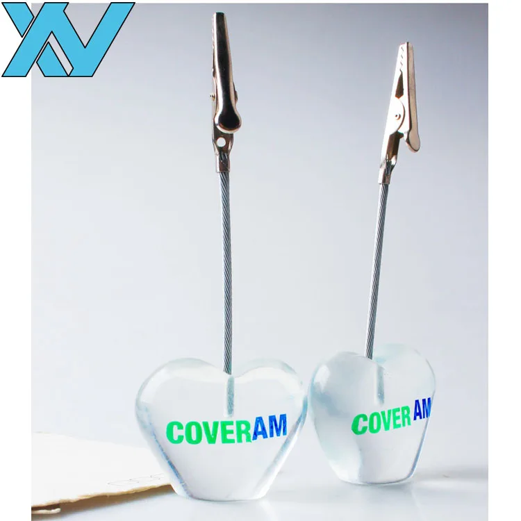 customer logo printing memo clips transparent heart base desktop photo holder