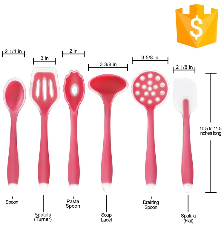 GreenEarth Silicone Kitchen Cooking Utensils Spatula Set Shovel Spoon Ladle Set With Handle Kitchen Tools