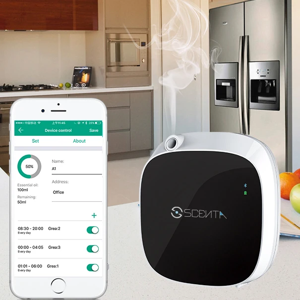 SCENTA Battery Operated Wall Mounted Fragrance Scent Oil Diffuser Smart App Controlled Aroma Air Diffuser