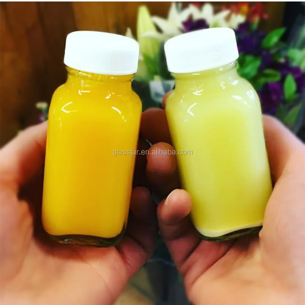 3oz 10oz 16oz 32oz french fresh square friendly recycled glass juice milk water bottle with plastic tamper evident lid