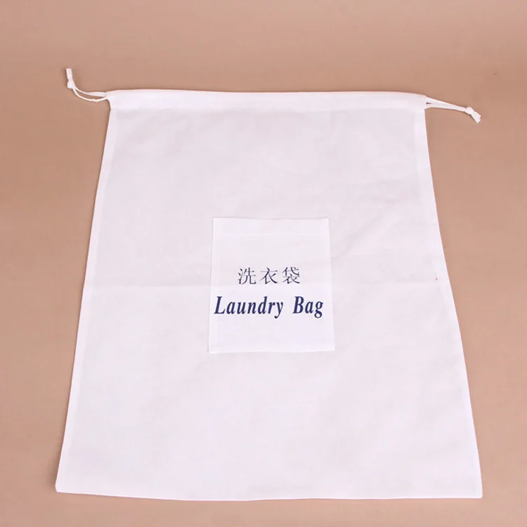 
simple recycled durable hotel cleaning wash non woven drawstring laundry bag 