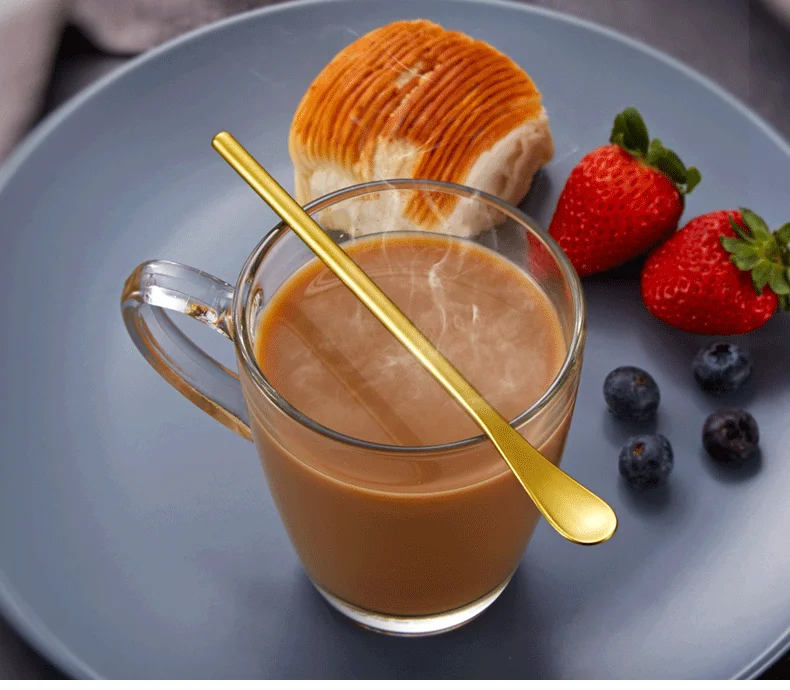 
Hot sell 304 Stainless Steel Titanium Coffee Spoon Creative Long Handle Bar Stirring Scoop Cute Dessert Spoon Color Latte Spoon 