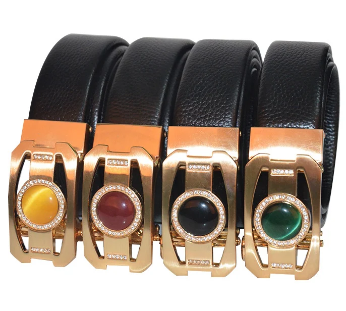 Luxury natural leather belts 3.5cm width high quality easy clip removable turquoise agate stone automatic buckle leather belts