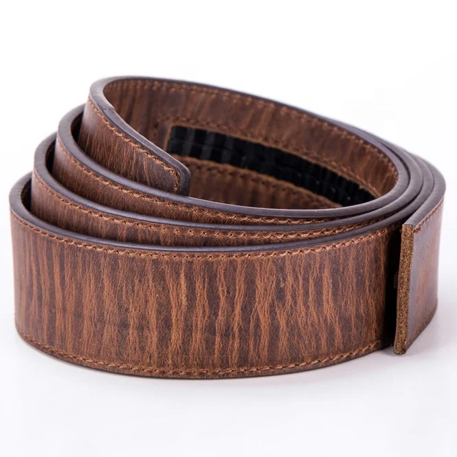 Custom Logo Long Replacement Crazy Horse 100% Pure Cowhide Belt Strap with Ratchet System Teeth