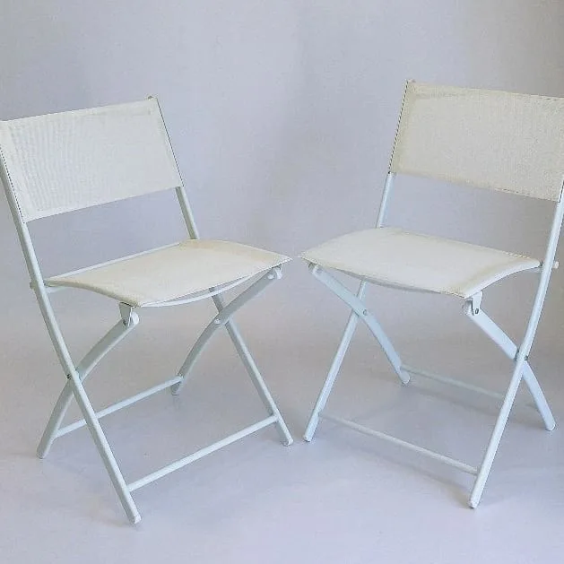 
3-piece White Folding Metal Bistro Table and Chairs Set for sale 