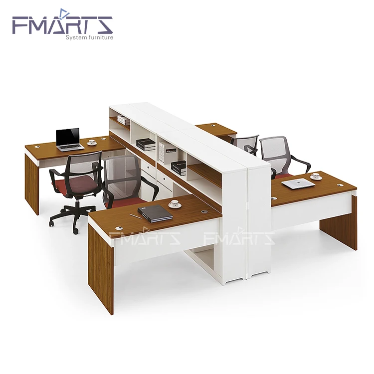 Modern Office Furniture Off-White Side Cabinet 4 Seat Cubicle Divider Office Workstation Staff Table