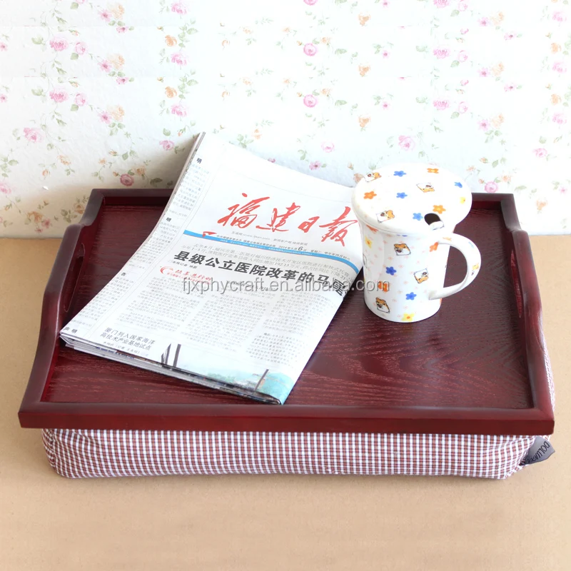 solid wood padded laptop bed tray with 2 handle