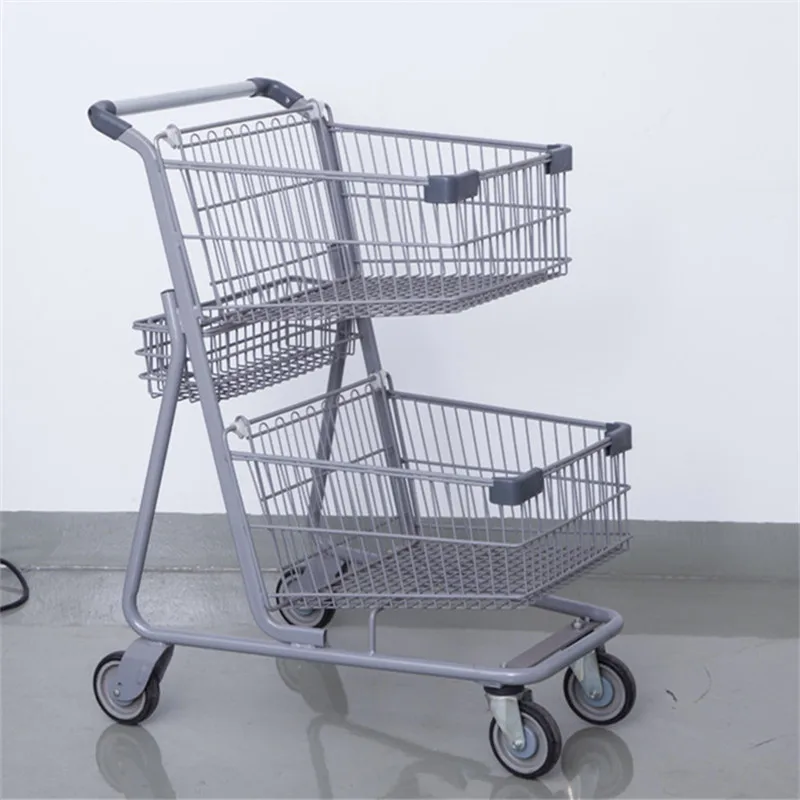 New design Canadian style cart double baskets shopping trolley
